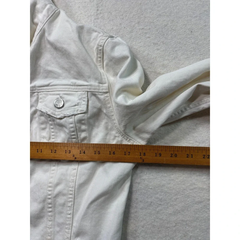 J Brand Womens White Distressed Denim Jacket Frayed Raw Hem Size M #896